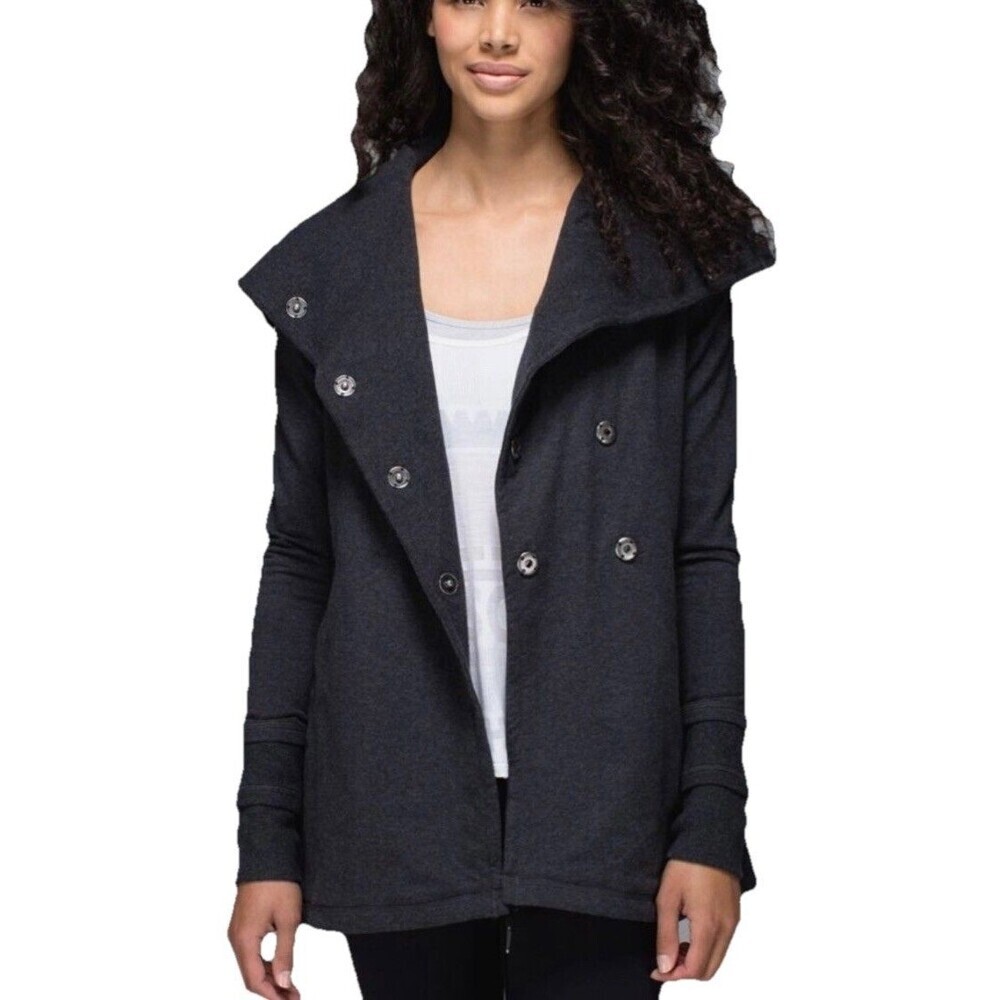 Lululemon Athletica Gratitude Jacket Womens 8 Gray Snap Front Stretch Coat Yoga